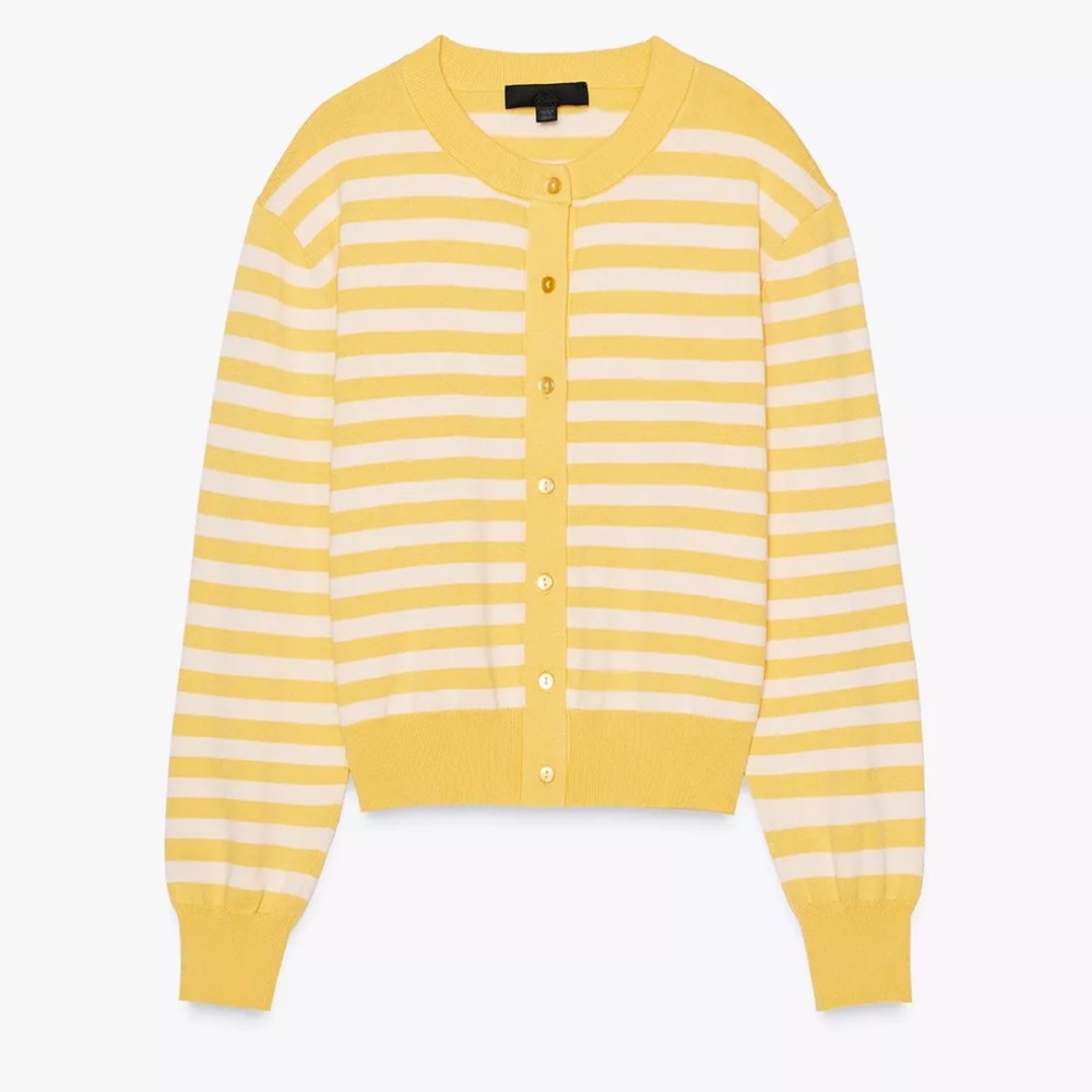 Zara Yellow White Stripe Cardigan Sweater Women's Medium NWT